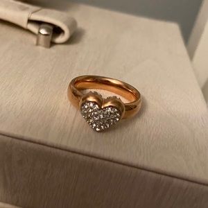 Swarovski crystal gold and silver heart ring